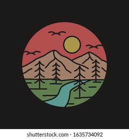 simple logo badge mountain design, for t-shirt prints, patches, emblems, posters, badges and labels and other uses