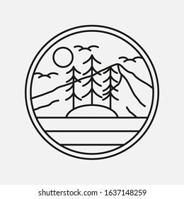 simple logo badge mountain design, for t-shirt prints, patches, emblems, posters, badges and labels and other uses