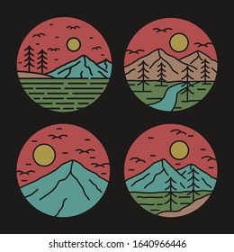 simple logo badge mountain design illustration, for t-shirt prints, patches, emblems, posters, badges and labels and other uses