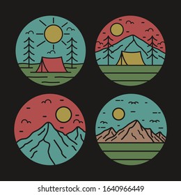 simple logo badge mountain design illustration, for t-shirt prints, patches, emblems, posters, badges and labels and other uses