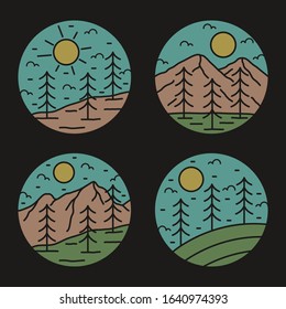 simple logo badge mountain design illustration, for t-shirt prints, patches, emblems, posters, badges and labels and other uses