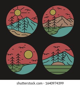 simple logo badge mountain design illustration, for t-shirt prints, patches, emblems, posters, badges and labels and other uses