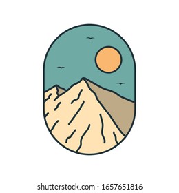 simple logo badge mountain design template, for t-shirt prints, patches, emblems, posters, badges and labels and other uses