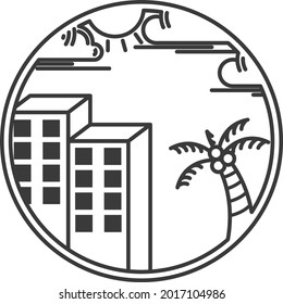 Ein einfaches Logo mit einem städtischen Thema in der Sonne.