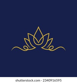 un logotipo sencillo basado en una flor de loto dorado y un fondo azul con un toque elegante