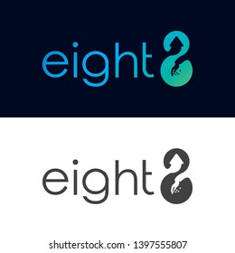 a simple logo with the basic shape of the number 8, where there are hand icons, coins and hint symbols upwards. luxurious and modern gardient colors