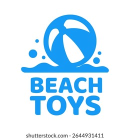 Simple logo for a beach toy store.  A stylized blue beach ball sits atop stylized blue water ripples.  Below the graphic are the words "BEACH TOYS" in a bold, sans-serif, blue font