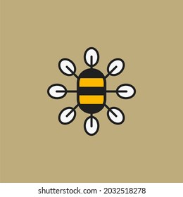simple logo of bee and windmill. vector illustration for logo template or icon
