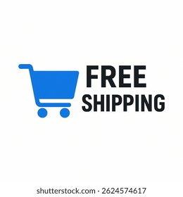A simple “Free Shipping” logo with a blue shopping cart icon and bold black text, perfect for ecommerce and online stores.