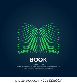 simple logo Book icon Illustration in a linear style. Abstract line art green open book Logotype concept icon. Vector logo book color silhouette on a dark background. EPS 10