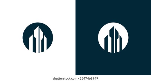 Logotipo simples de um edifício em um círculo, logo de um edifício, logo de um edifício simples