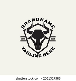 simple logo of bull and shield, old style. vector illustration for business logo or icon