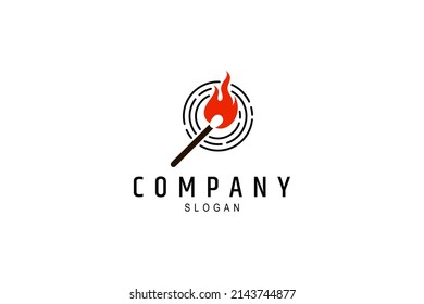 Simple Logo Of A Burning Matchstick With Light Radiation Effect.