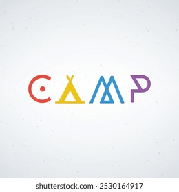 simple logo camp typography. nice letters with tent and mountains.