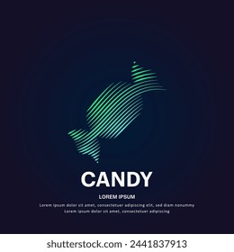 simple logo Candy Illustration in a linear style. Abstract line art green  Candy Logotype concept icon. Vector logo Candy color silhouette on a dark background. EPS 10