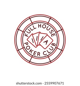 Simple Logo with casino chip poker club icon, representing wealth and high-stake gambling, perfect for casino, gaming, and financial themes in apps and websites. Vector illustration.