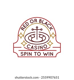 Simple Logo with Casino roulette wheel icon. Simplistic badge capturing the essence of gambling and casino entertainment. A staple icon for any gaming or casino-related content. Vector illustration.