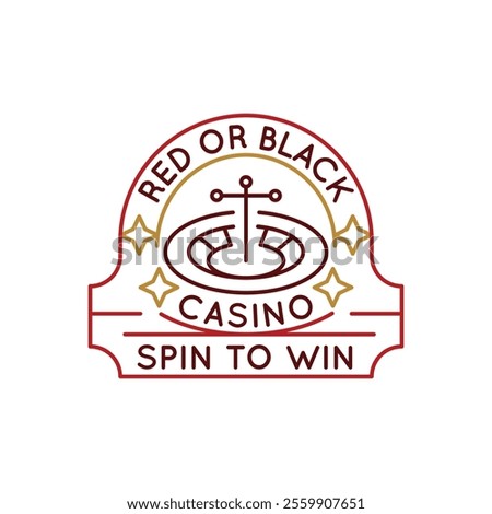 Simple Logo with Casino roulette wheel icon. Simplistic badge capturing the essence of gambling and casino entertainment. A staple icon for any gaming or casino-related content. Vector illustration.