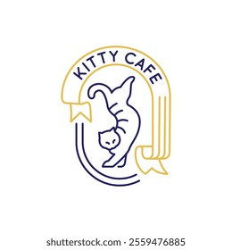 Simple Logo with Cat icon. A logo of a cat, a common household pet known for its independence and grace. Ideal for use in materials related to pet care, veterinary services. Vector illustration 