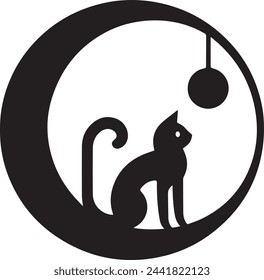 simple logo of a cat on the moon