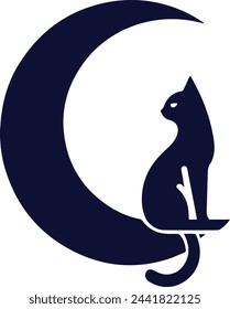 simple logo of a cat on the moon