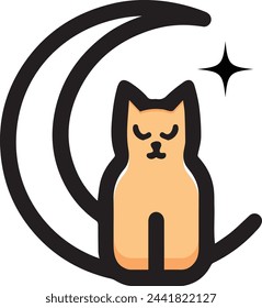 simple logo of a cat on the moon