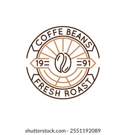 Logotipo simples com feijão de café ícone assado fresco. Logotipo simples com ícone de feijão de café para mídia social, aplicativo e web design. Ilustração vetorial.