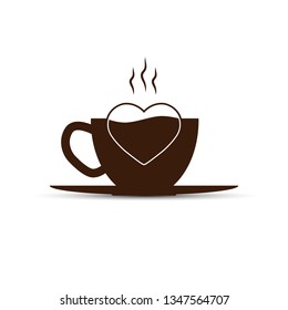 Simple logo, coffee Cup and heart silhouette, flat design 