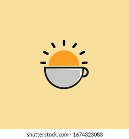 simple logo combination of elements of the rising sun with an additional icon of coffee cup a new spirit suitable for your business logo or company bebass coffee drinks etc.