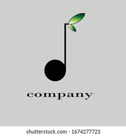 simple logo combination form elements black outline logo elements with musical notes with a combination of plant leaves as decoration as if it would be like a fruit suitable for your business logo or 