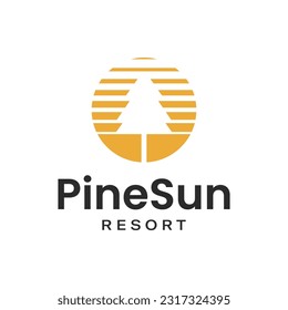 Simple logo combination of pine and sun. It is suitable for use as a resort logo.