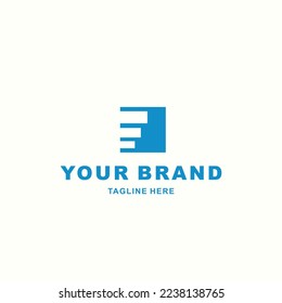 simple logo combined box and letter E in blue