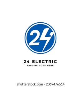 Simple logo concept for 24 Electric Logo. Combining the number 24 and electrical energy