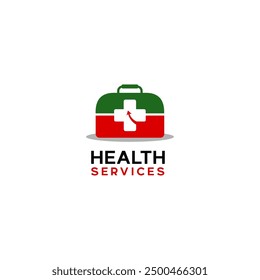 Simple logo concept combining doctor bag, health cross symbol, and arrow symbol for health company