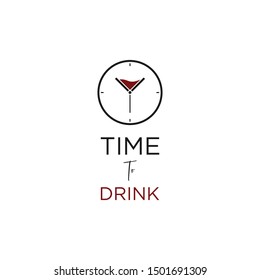 Simple logo concept from the drink symbol of wine glass and time with friends