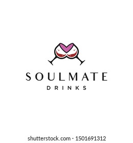 Simple logo concept from the drink symbol of wine glass and time with friends