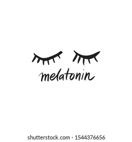 Simple logo concept for melatonin drawn by hand on a white background. Banner, poster for the treatment of insomnia. Medical, healthcare, healthy lifestyle concept. Cute cartton vector illustrat