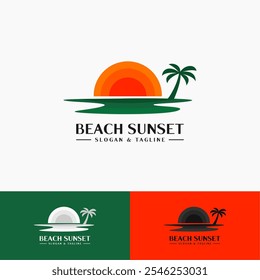 Simple logo concept of sunset on the beach