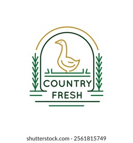 Simple Logo with Country fresh goose icon. Simple Logo with a farmhouse and a goose. Perfect for use in websites, mobile apps, and environmental design. Vector illustration.