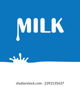 A simple logo for a cow's milk brand. Milk splash logo, dairy products icon. Vector white splashes and white Milk lettering on blue background. Vector illustration EPS10