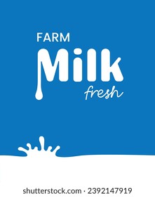 Ein einfaches Logo für eine Kuhmilchmarke. Milk splash Logo, Milchprodukte Symbol. Vektorweißspritzen und weiße Milchschrift auf blauem Hintergrund. Vektorgrafik EPS10