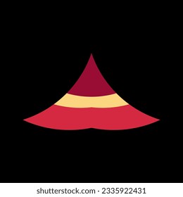 Un sencillo logo que representa una montaña o pirámide roja-amarilla. Todo el logo está hecho solamente de círculos.