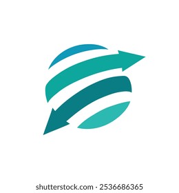 Um design de logotipo simples de um globo abstrato com duas setas opostas em aqua color
