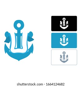 Simple Logo Design of an Anchor in Blue, Black and White