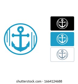 Simple Logo Design of an Anchor in Blue, Black and White