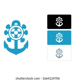 Simple Logo Design of an Anchor in Blue, Black and White