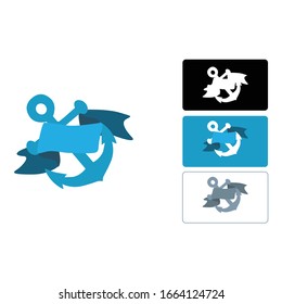 Simple Logo Design of an Anchor in Blue, Black and White