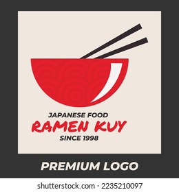 Simple logo design bowl Japanese Ramen Korea Style Logo Template. Good for company related restaurant and beverages. Vector illustration in flat style modern design.