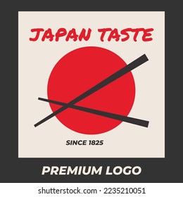 Simple logo design chopsticks with red circle Japanese Ramen Korea Style Logo Template. Good for company related restaurant and beverages. Vector illustration in flat style modern design.