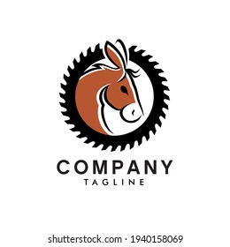 Simple logo design of a donkey inside a circle saw